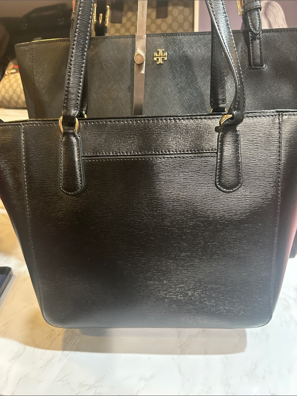 Lauren Ralph Lauren Black Leather Tote Bag - Logo - Picture 5 of 6
